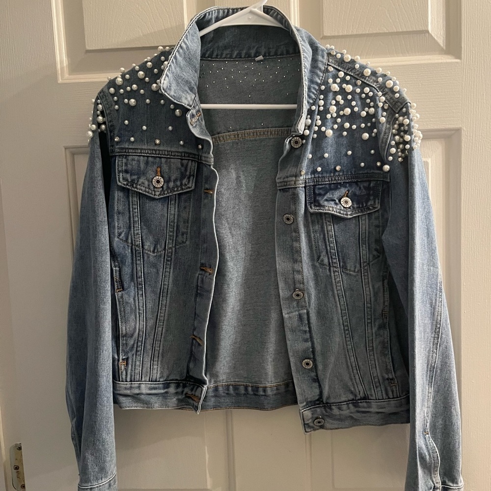 Pearl rhinestone Jean Jacket